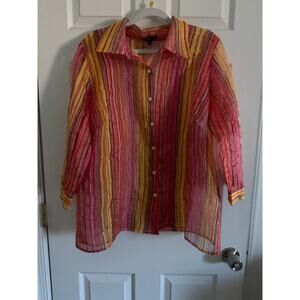 WOMENS HOT PINK TAN ORANGE YELLOW SHEER BLOUSE SHIRT TOP SIZE 2X